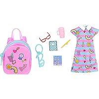 Barbie Clothes Set, School-Themed with Dress, 5 Acessories & Zippered Doll-Sized Backpack with Clip-On Ring