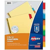 Avery 8-Tab Binder Dividers, Insertable Multicolor Big Tabs, 1 Set (11111)