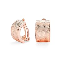 Casual Twisted Grooved Cable Rope Stripe Wide Half Hoop Clip On Earrings For Women Non Pierced Ears Silver Rose Yellow Gold Tone Plated