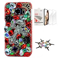 STENES Galaxy S10 Case - STYLISH - 3D Handmade [Sparkle Series] Bling Big Cross Crown Rose Flowers Design Cover Compatible with Samsung Galaxy S10 6.1 Inch with Screen Protector [2 Pack] - Red&Black