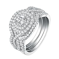 Newshe Jewellery Wedding Rings for Women Engagement Ring Set AAAAA Cz 925 Sterling Silver 3pcs 2Ct White Size 4-13
