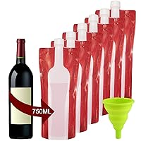 Accmor Portable Wine Bag Flask 6 Pack, Reusable and Collapsible Wine Bottles, Never Be Broke, Leak-Proof Travel Accessory with Funnel, Perfect for Camping, Beach (750ml/6 Bags)