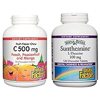 Natural Factors, Kids Chewable Vitamin C 500 mg (90 Wafers) & Stress-Relax Suntheanine L-Theanine Chewable, 100 mg (120 Tablets), for Immunity and Relaxation