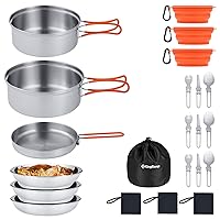 KingCamp 17/25pcs Stainless Steel Camping Cookware Mess Kit Camping Cooking Set Backpacking Gear Lightweight Pots and Pans Set with Folding Knife Fork for Camping Hiking Picnic