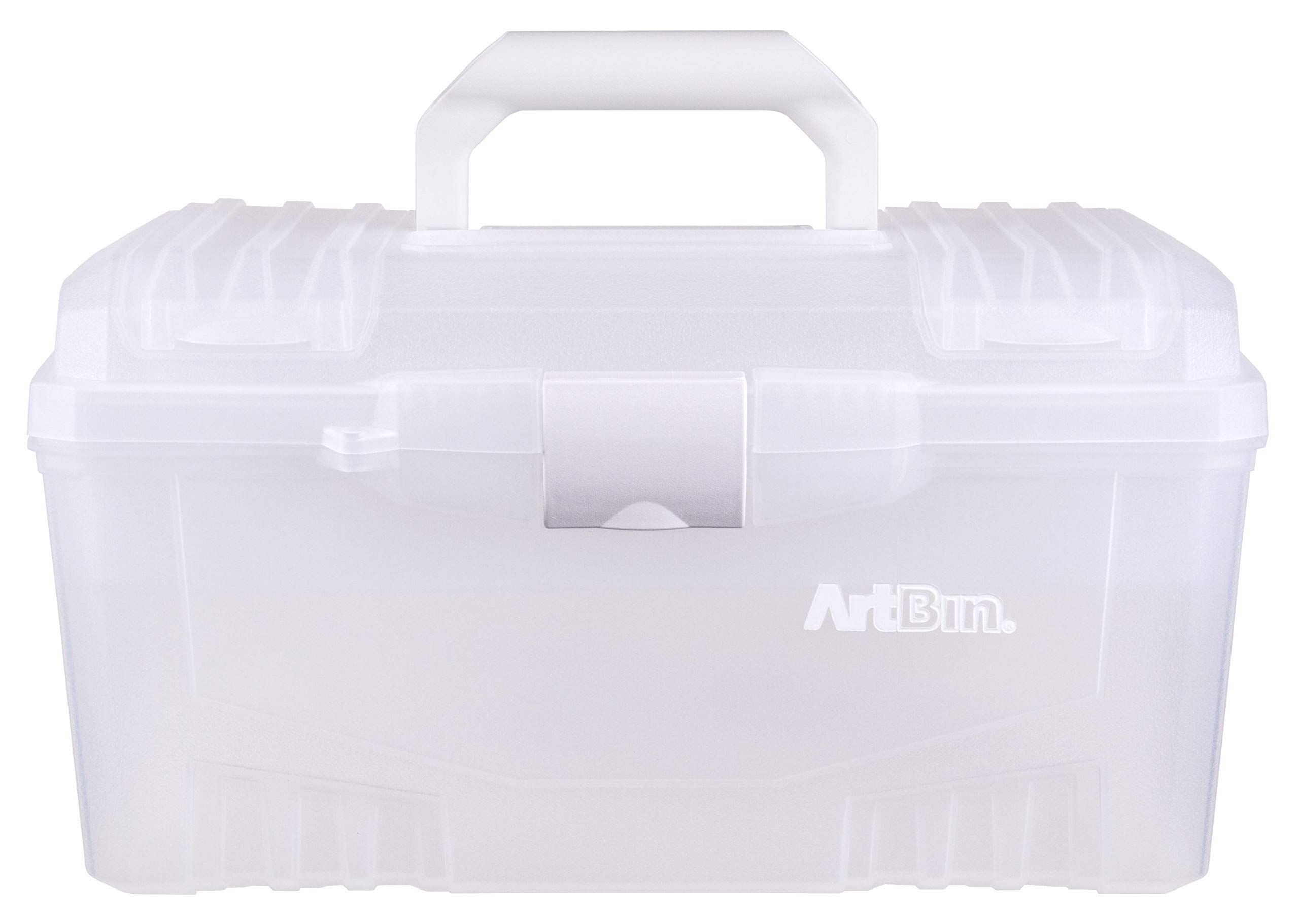 ArtBin 6918AH Twin Top 17 inch Supply Box, Portable Art & Craft Supply Organizer with Handle, [1] Plastic Storage Case, Translucent