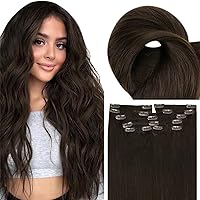 Fshine Real Human Hair Lace Clip in Hair Extensions 26 Inch 150g 7pcs Dark Brown Double Wefted Thick Ends Silky Soft Straight Natural Remy Hair Extensions