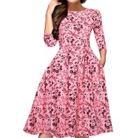 Womens Dresses, Simple Flavor Floral Vintage Elegant Midi Evening Dress 3/4 Sleeves