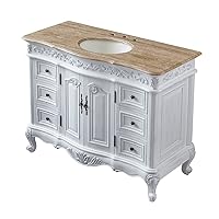 Silkroad Exclusive HYP-0152-T-UIC-48 Countertop Travertine Single Sink Bathroom Vanity with Cabinet, 48