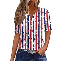 4th of July Outfits for Women American Flag 3/4 Sleeve T-Shirt Patriotic Tee Tops USA Flag Stars Stripe Graphic Blouse