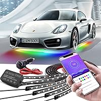 Car Underglow Lights, Bluetooth Dream Color Chasing Strip Lights Kit, 6 PCS Waterproof Exterior Car Lights with APP Control, 12V 300 LEDs Underbody Lights for All Cars