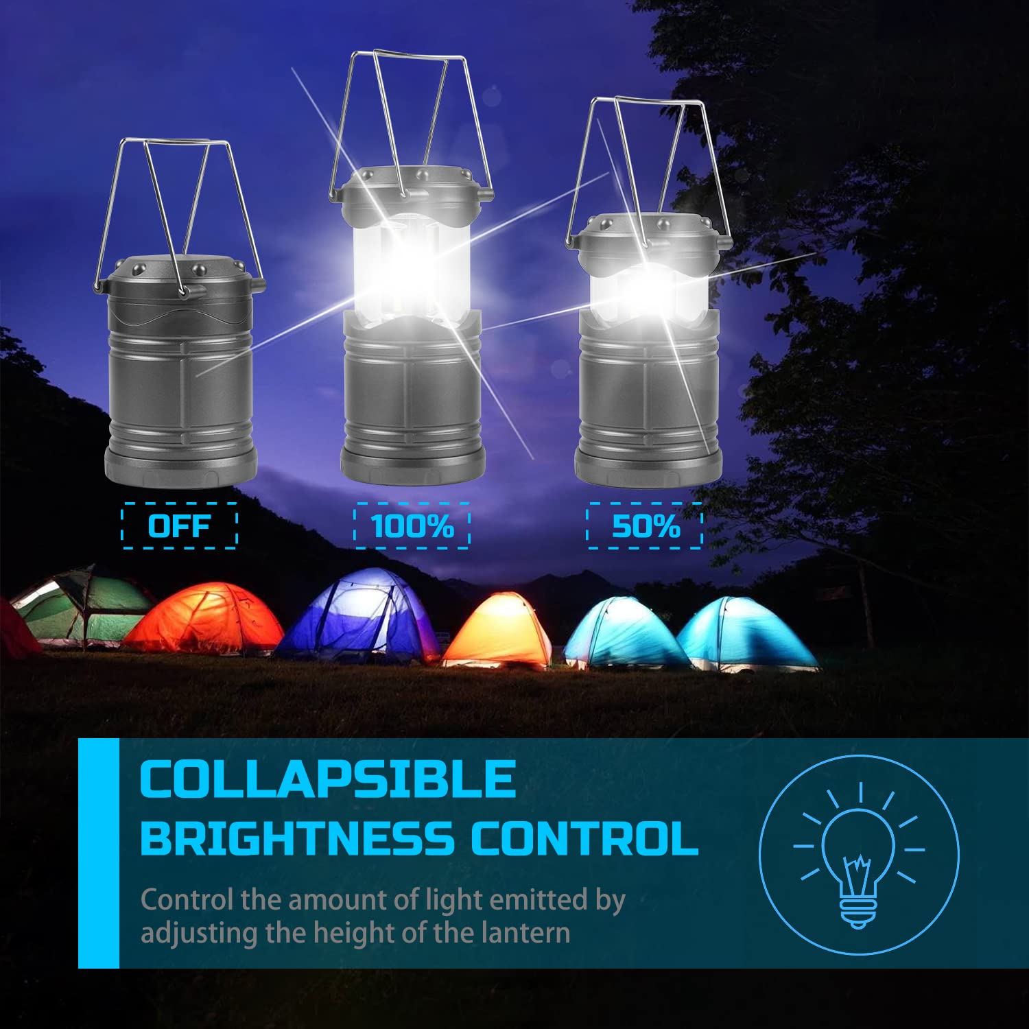 Lichamp LED Lanterns, 4 Pack Pop Up Lanterns for Power Outages, Bright Battery Powered Hanging Lanterns for Outdoor Camping Hiking, Emergency Survival Lights for Hurricane Collapsible, Dark Gray