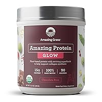 Amazing Grass GLOW Vegan Collagen Support with Biotin and Plant Based Protein Powder, Chocolate Rose, 15 Servings