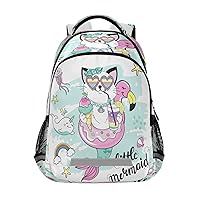 Cat Mermaid Backpacks Travel Laptop Daypack School Book Bag for Men Women Teens Kids