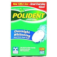 Polident Overnight Whitening, Antibacterial Denture Cleanser, Triple Mint Freshness 120 ea (Pack of 6)