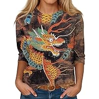 Elbow Sleeve Tops Women Crewneck Lace Raglan Tops 3/4 Sleeve Shirts Button V Neck Blouses Floral Print Tshirts