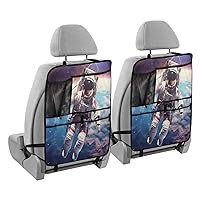 Galaxy Astronaut Space Kick Mats Back Seat Protector Waterproof Car Back Seat Cover for Kids Backseat Organizer with Pocket Protect from Dirt Scratches Mud, 2 Pack, Car Accessories