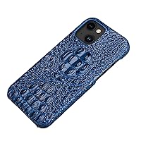 Ultra Thin Genuine Leather Case for iPhone 15 Pro Max/15 Pro/15 Plus/15, Crocodile Pattern Case with Screen Camera Protection Business Cover,Blue,15 6.1''