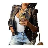 Womens Casual Cropped Camo Jacket Long Sleeve Camouflage Fall Jacket Y2K Coat Outerwear