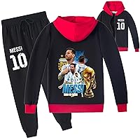 Kids Lionel Messi Long Sleeve Full Zip Pullover Hoodie and Sweatpants Set,2 Piece Graphic Hooded Outfits for Boys
