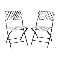 Flash Furniture Rouen Set of Two Folding French Bistro Chairs in PE Rattan with Metal Frames for Indoor and Outdoor Use, Set of 1, Black/White
