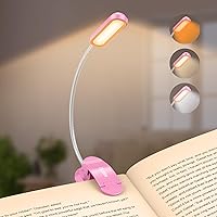 Gritin Book Light Rechargeable, 11 LED Reading Light Clip on Book,3 Eye-Protecting Modes&Stepless Dimming,Long Battery Life,360°Adjustable Book Lamp for Reading at Night for Readers-Rosy Red