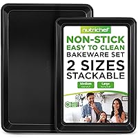 NutriChef Baking Sheet Pan Set, Non-Stick Cookie Sheets for Oven, 2-Piece Premium Large & Medium Size Baking Trays, Stackable & Durable, Black - NC2TRBL.5