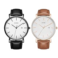 BUREI Two Minimalist Leather Watches for Men