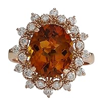 4.85 Carat Natural Yellow Citrine and Diamond (F-G Color, VS1-VS2 Clarity) 14K Rose Gold Cocktail Ring for Women Exclusively Handcrafted in USA