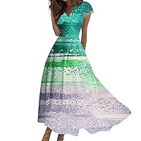 Elegant Formal Maxi Dress Trendy Sleeveless Sexy V Neck Off The Shoulder Casual Smocked Flowy Floral Long Dress