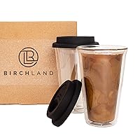2-Pack Insulated Glass Travel Mugs, 12 oz, Double Wall, Reusable Coffee Cups with Lids, BPA Free