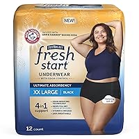 FitRight Fresh Start Incontinence and Postpartum Underwear for Women, XXL, Black (12 Count) Ultimate Absorbency, Disposable Underwear with The Odor-Control Power of ARM & Hammer