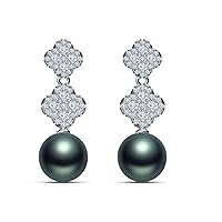 9 mm Tahitian Cultured Pearl and 0.76 carat total weight diamond accent Earring in 14KT White Gold
