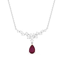 14K White Gold Pear Shape .43 ct Ruby (4x6mm) & .28ct White Diamond Pendant Necklace