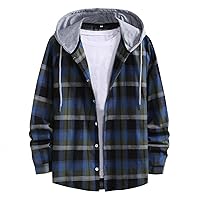 Mens Plaid Flannel Hoodie Shirt Jacket Long Sleeve Casual Lightweight Thermal Sweatshirt Fall Winter Outwear
