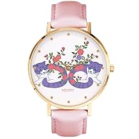 MEDOTA X Illustrator URIKMAD | Pretty Day Series - Limited Edition Hand Drawing Single Dial Water Resistant Analog Quartz Quickly Release Pink Leathers Strap Watch - No.PT-11301