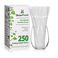 Plant Based Drinking Straws by StrawPanda- (250 Pack) an Eco Friendly Alternative to Plastic Straws, BPA Free