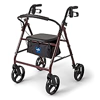 Medline Steel Rollator Walker for Adult Mobility Impairment, Burgundy, 350 lb. Weight Capacity, 8” Wheels, Foldable, Adjustable Handles, Rolling Walker for Seniors