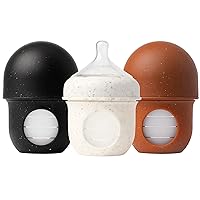 Boon Nursh Reusable Silicone Baby Bottles with Collapsible Silicone Pouch Design - Everyday Baby Essentials - Stage 1 Slow Flow Baby Bottles - Speckle - 4 Oz - 3 Count