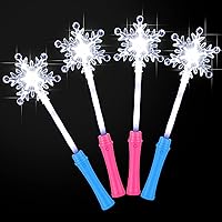4 Pcs Snowflake Light up Wands Frozen Wands Snowflake LED Wands White Glow Wand Magic Wand for Winter Christmas Birthday Party Costume Decoration Supplies