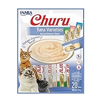 INABA Churu Cat Treats, Grain-Free, Lickable, Squeezable Creamy Purée Cat Treat/Topper with Vitamin E & Taurine, 20 Count (Pack of 1) Tuna Variety