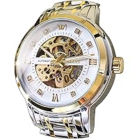 OLEVS Men's Watches Automatic Skeleton Gold Black Mechanical Watch with Diamond Waterproof Luminous Men's Watch