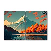Girl Standing near the Orange Trees Looking at the Winter Top Mountain, Set of 2 Poster Print Painting, Wall Art Décor, Multiple Sizes (5 x 7 Inches)
