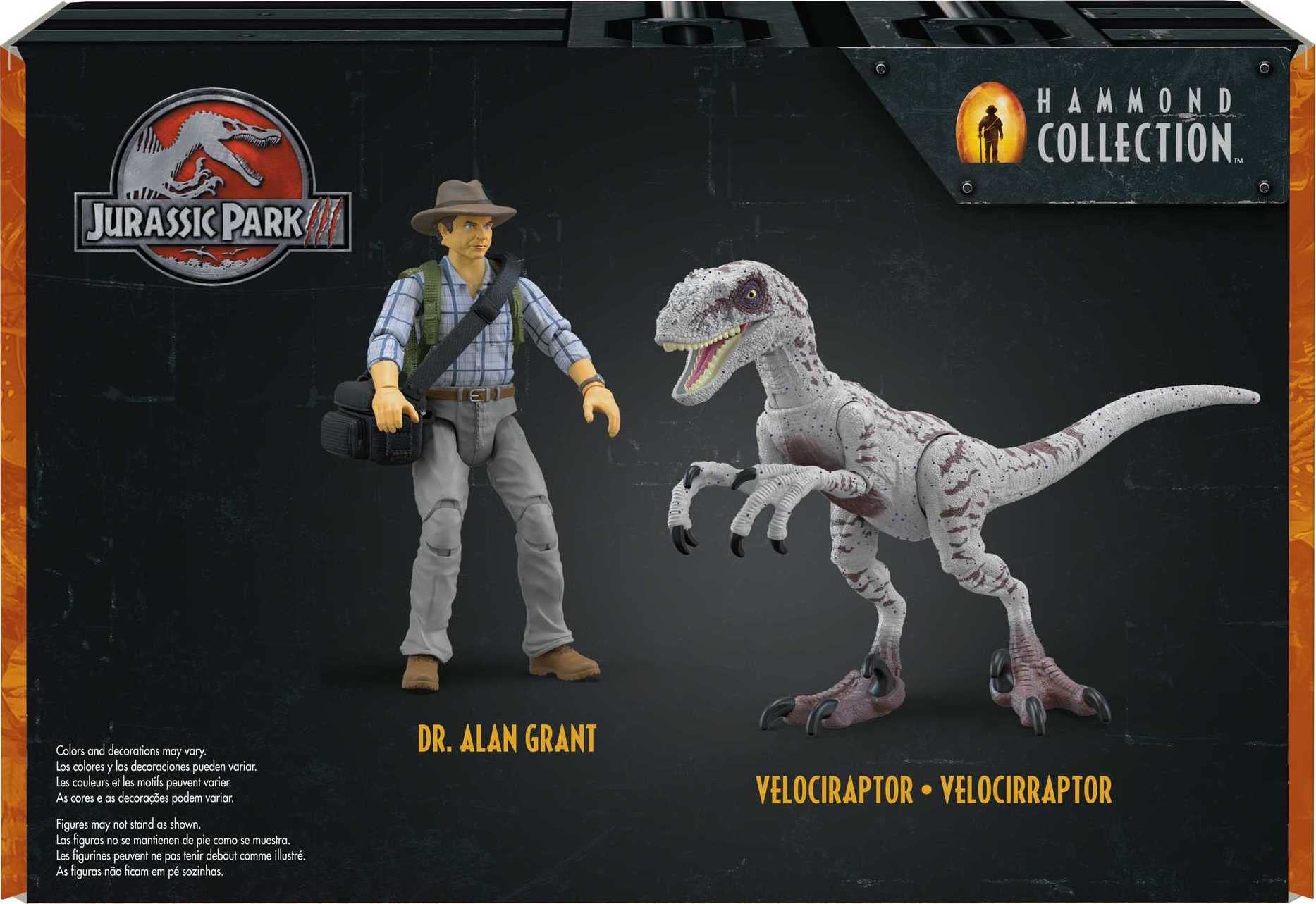 Jurassic World Jurassic Park III Hammond Collection Dr. Alan Grant & Velociraptor Pack, Raptor Egg Accessories (Amazon Exclusive)