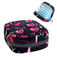 Valentine's Day Heart Beat Menstrual Pad Purse for School, Tampons Collect Pouch for Women Girls, Soft Sanitary Napkin Disposal Bags