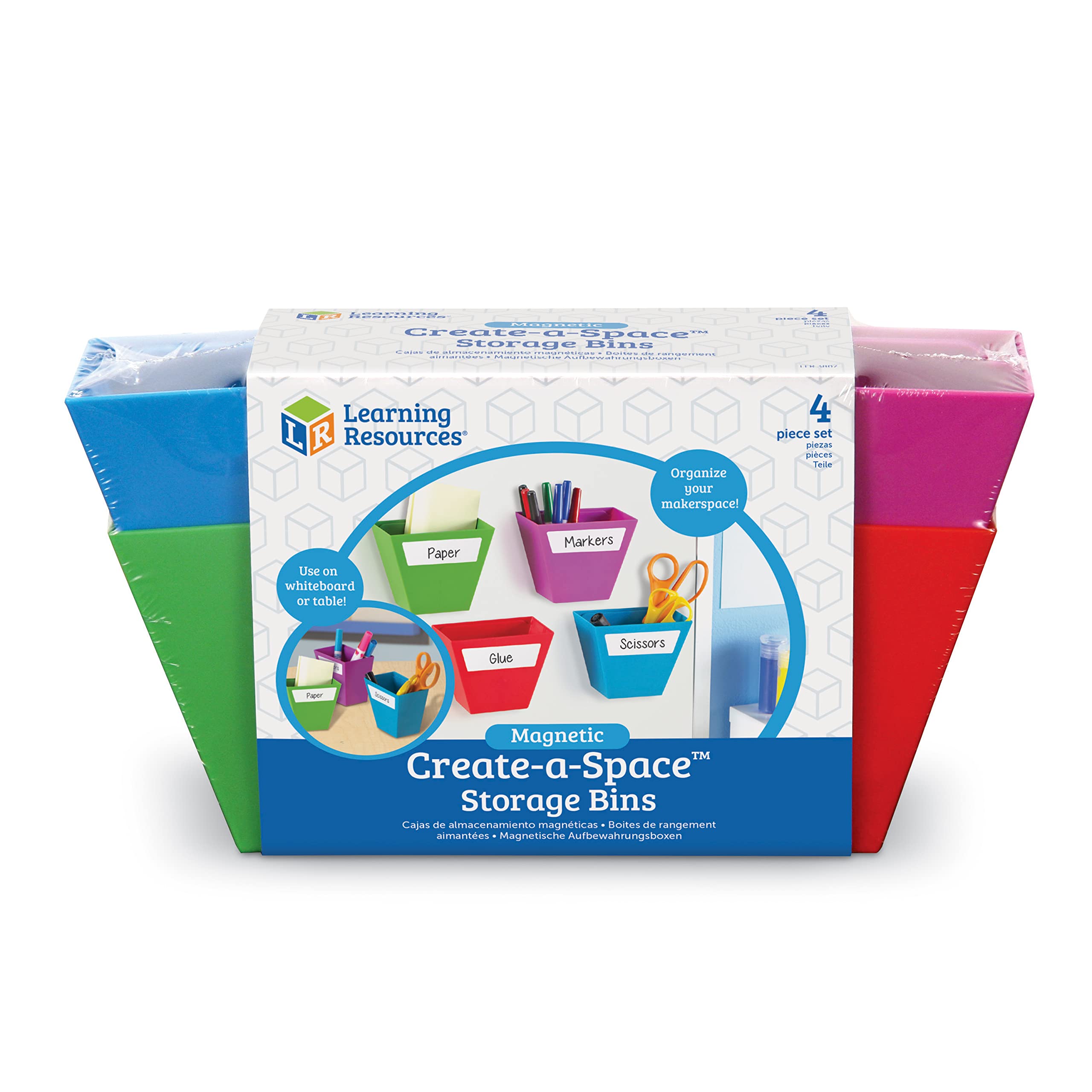 Learning Resources Create-a-Space Magnetic Storage Boxes - 4 Pack with Write & Wipe Labels Homeschool Accessories and Organizers, Craft and Crayons Organizer, Classroom Organizer