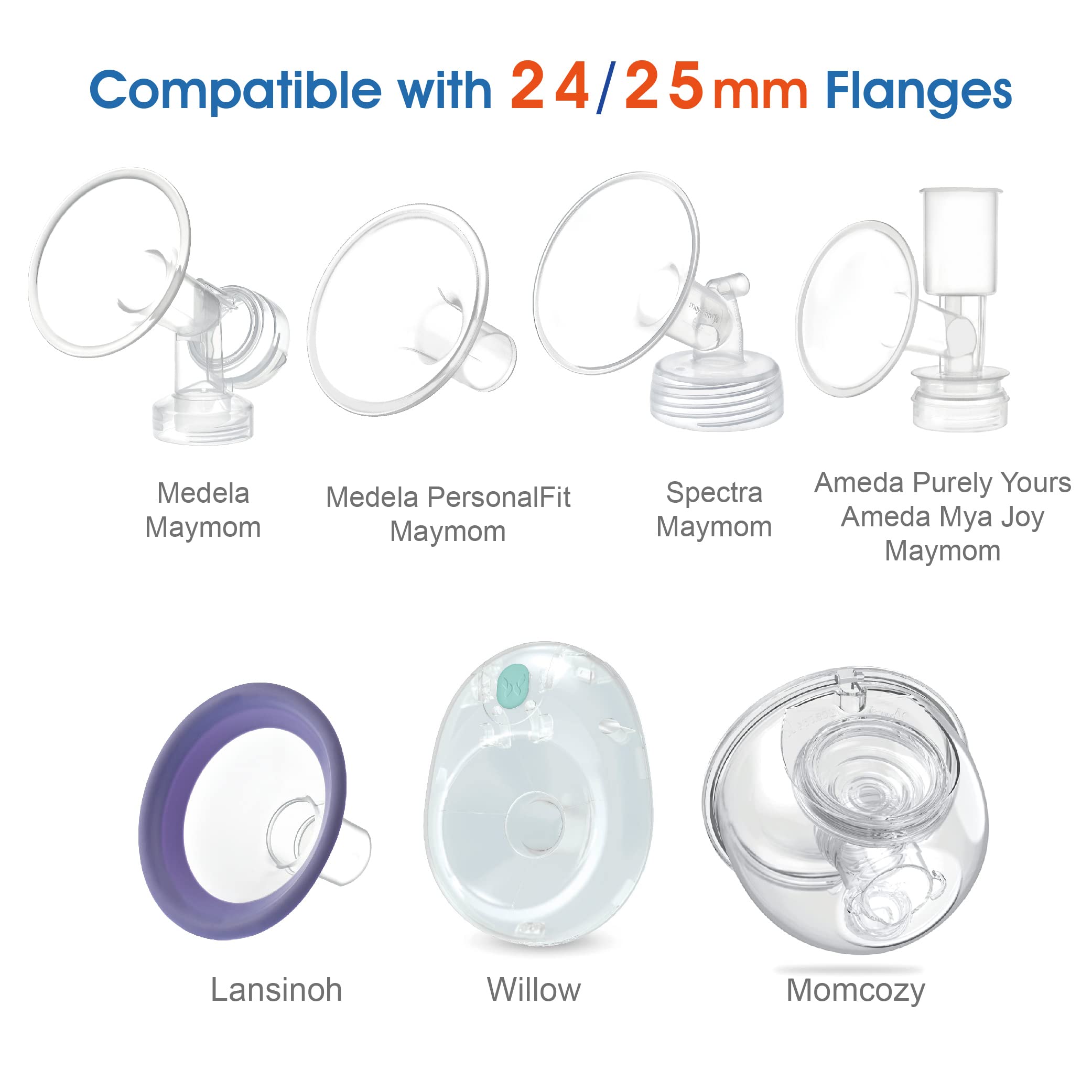 Maymom 17mm Flange Inserts (Long) Compatible with 24mm Medela PersonalFit Flange, Spectra Flange, 25mm Freemie Flange(Restricted Freemie Cups), Compatible with Momcozy 24mm Cup (S9, S10, S12)