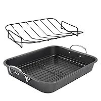 Nonstick Roasting Pan, Roaster with Rack - 16 Inch Rectangular Grill Suitable for Turkey, Roast Chicken, Ham, Dishwasher Safe (9.5QT)