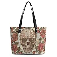 Womens Handbag Skull Rose Leather Tote Bag Top Handle Satchel Bags For Lady
