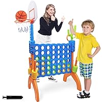 Ayeboovi 4-in-A-Row Game Jumbo 4-to-Score Backyard Toy with Basketball and Ring Toss Games for Kids and Adults Indoor Outdoor Party Connect Game