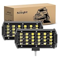 Nilight 18027C-A 2PCS 6.5Inch Bar 2 Pack 7 Inch 72w 7200lm Quad Row LED Off-Road Pods Spot Beam Fog Driving Work Light for Truck 4x4 ATV SUV Boat Jeep Tractor, 2 Year Warranty